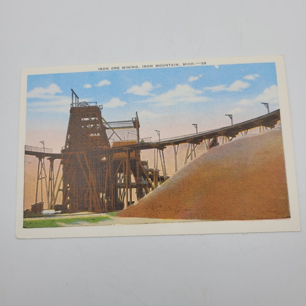 Iron Ore Mining Iron Mountain Michigan Vintage Linen Postcard 36 EC Kropp
